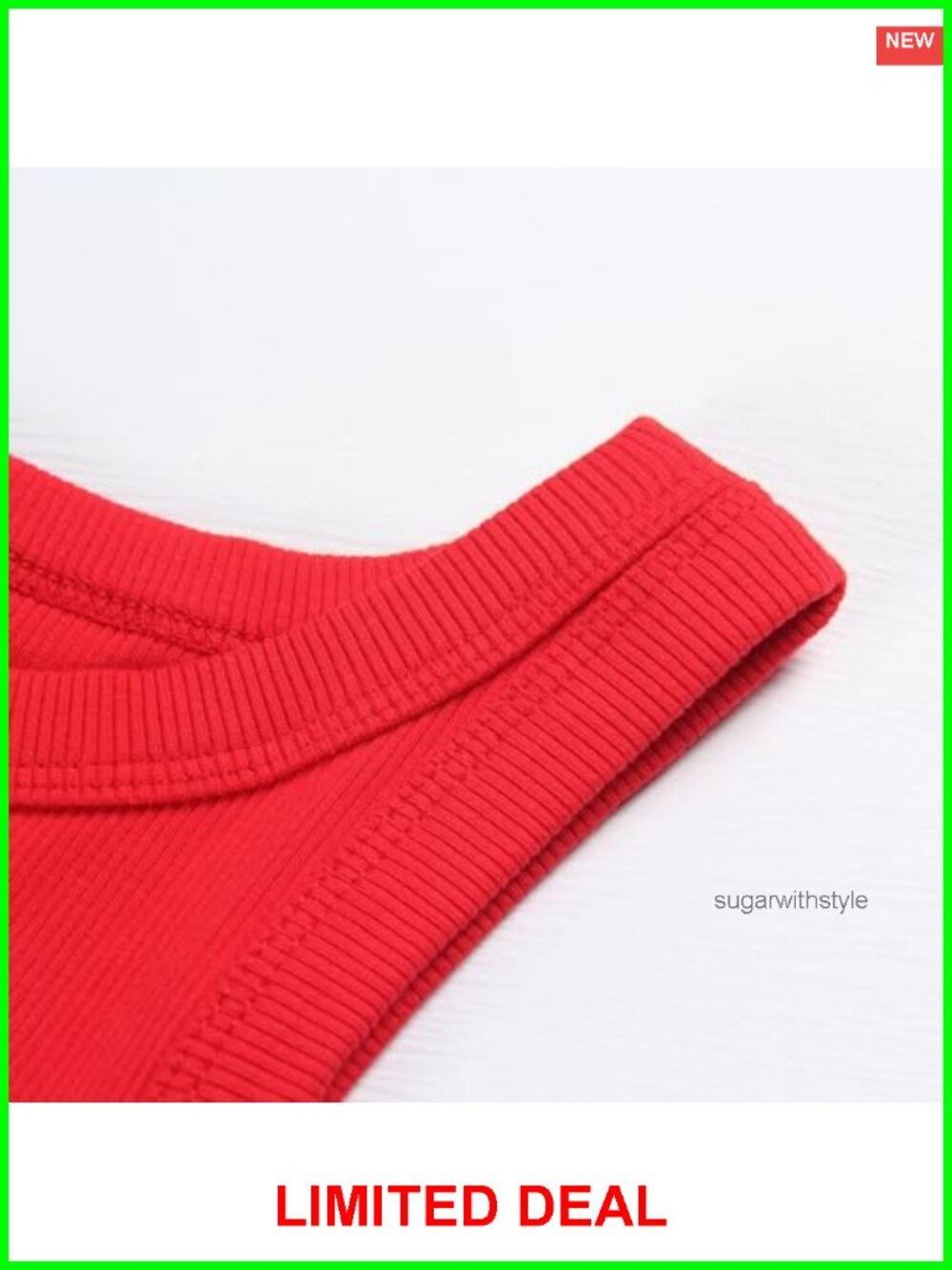 Sleeveless Ribbed Fitted Racerback Crew Neck Tank Top - Picture 2 of 6